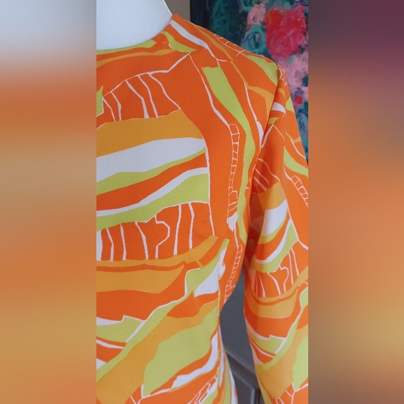 RARE 70s Psychadelic Neon Kaftan Dress With Matching Shorts! - Picture 3 of 16